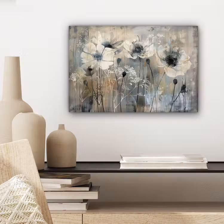 Canvas schilderij - Bloemen - Planten - Grijs - Abstract — 5