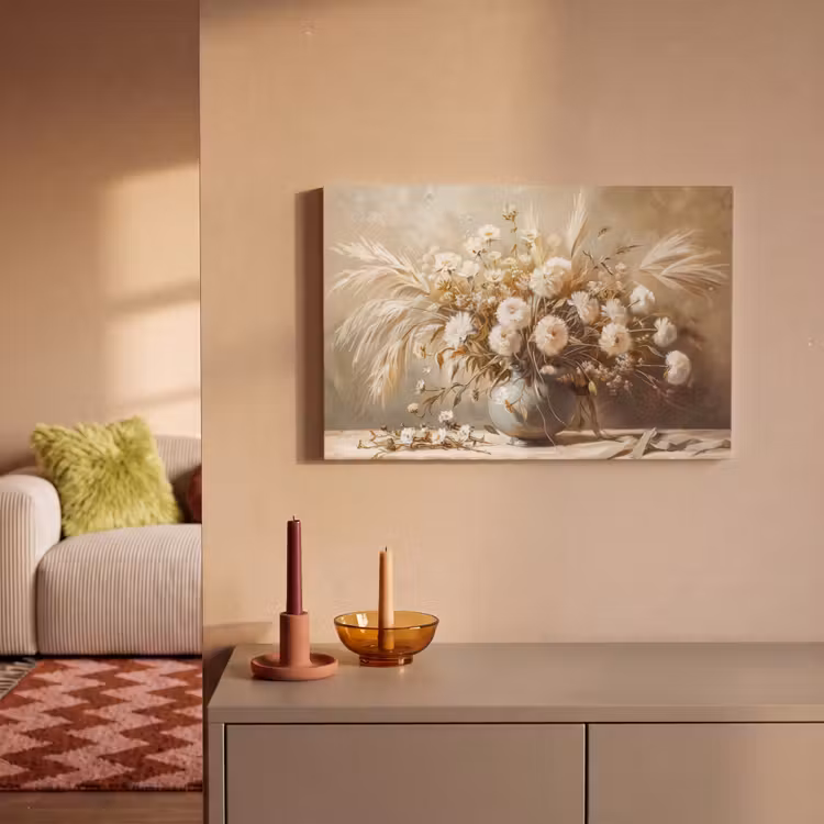 Canvas schilderij - Bloemen - Vaas - Stilleven - Beige — 2