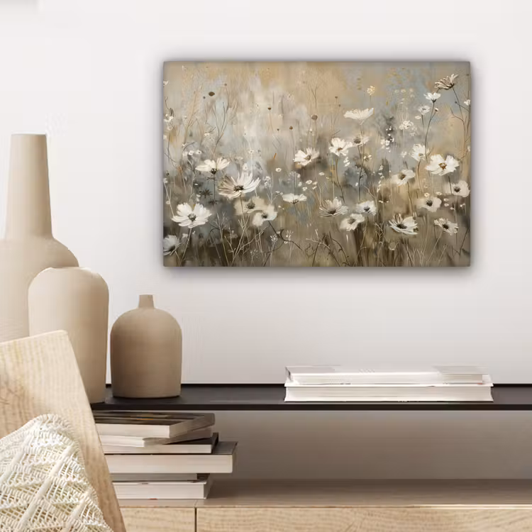 Canvas schilderij - Bloemen - Wit - Natuur - Grijs - Modern — 5