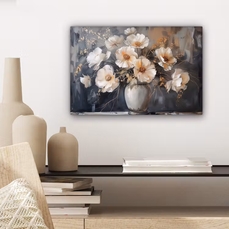Canvas schilderij - Bloemen - Wit - Vaas - Modern — 5