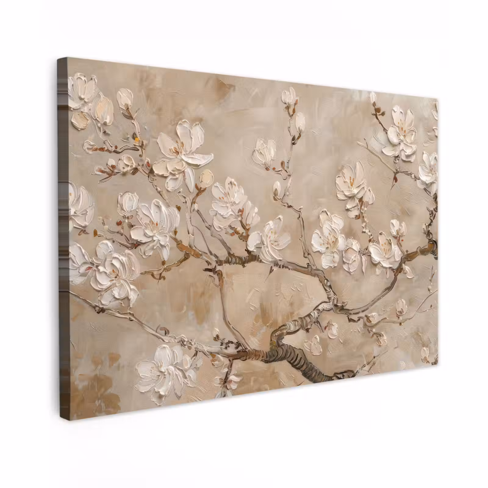 Canvas schilderij - Bloemen - Modern - Beige - Wit - Bloesem — 1