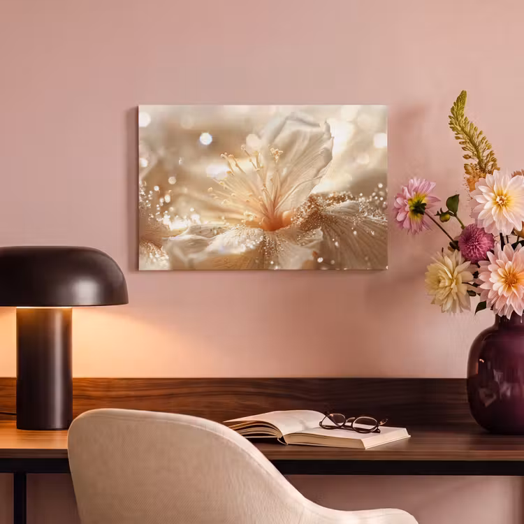 Canvas schilderij - Bloem - Wit - Glitter - Goud - Modern — 4
