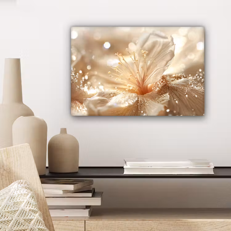 Canvas schilderij - Bloem - Wit - Glitter - Goud - Modern — 5