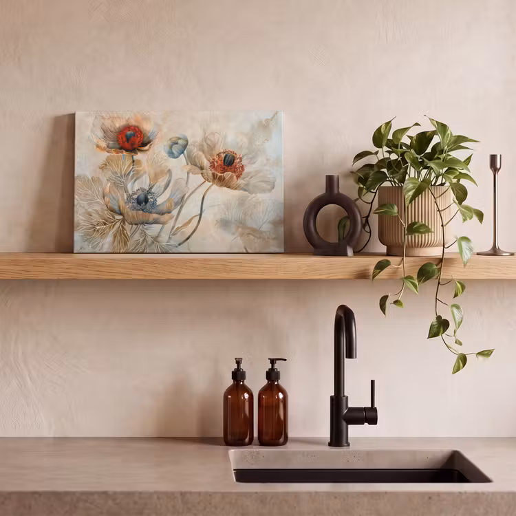 Canvas schilderij - Bloemen - Beige - Modern - Illustratie — 3