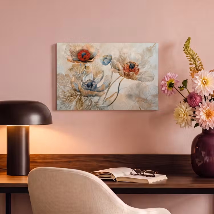 Canvas schilderij - Bloemen - Beige - Modern - Illustratie — 4