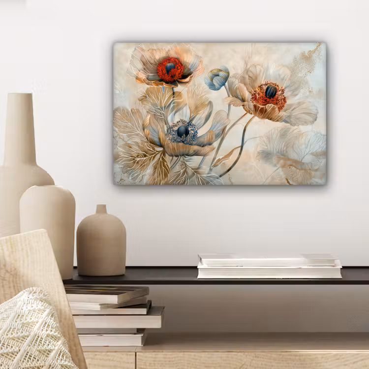 Canvas schilderij - Bloemen - Beige - Modern - Illustratie — 5