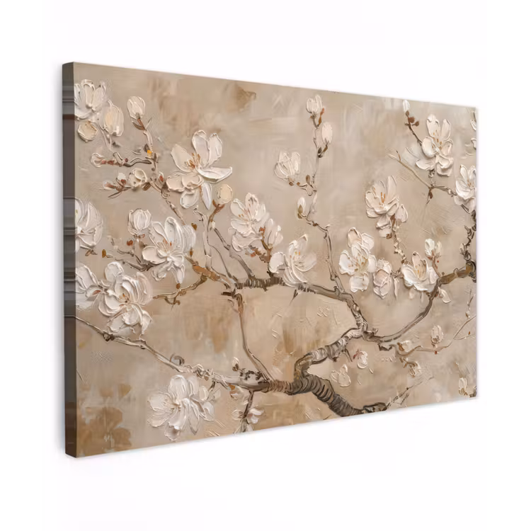 Canvas schilderij - Bloemen - Modern - Beige - Wit - Bloesem — 1