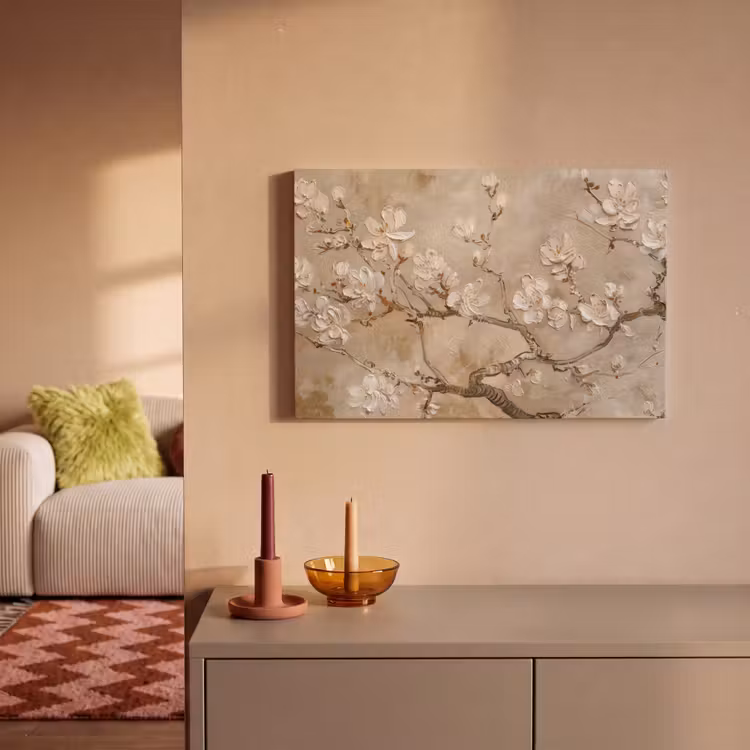 Canvas schilderij - Bloemen - Modern - Beige - Wit - Bloesem — 2