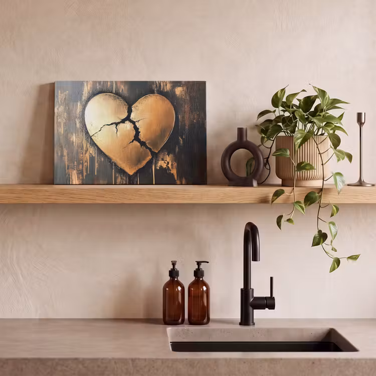 Canvas schilderij - Gebroken hart - Goud - Houtlook - Liefde — 3