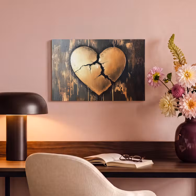Canvas schilderij - Gebroken hart - Goud - Houtlook - Liefde — 4