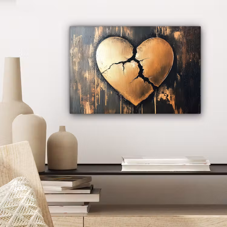 Canvas schilderij - Gebroken hart - Goud - Houtlook - Liefde — 5