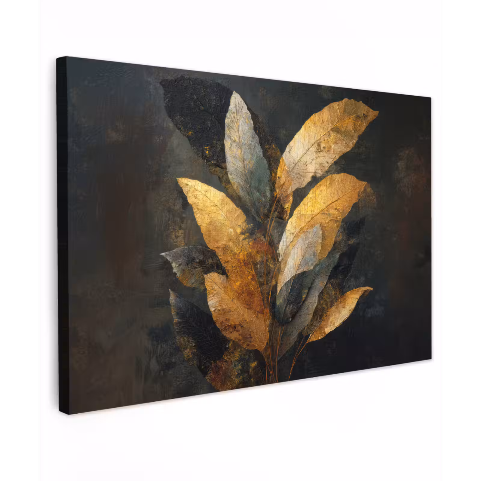 Canvas schilderij - Gouden Bladcompositie – Botanische Luxe — 1