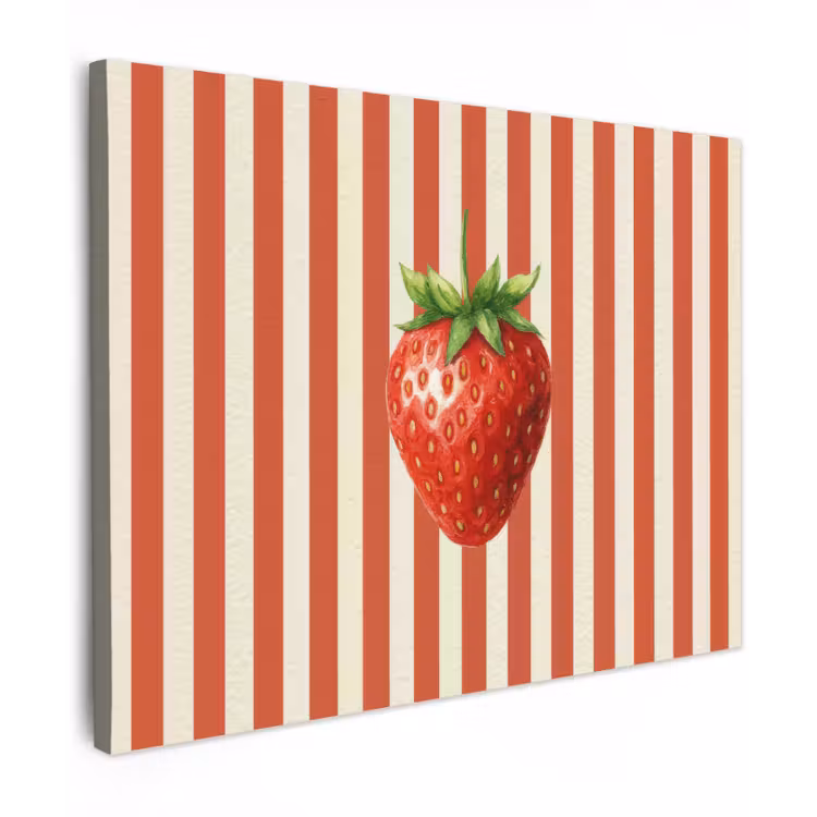 Canvas schilderij - Aardbei - Strepen - Rood — 1