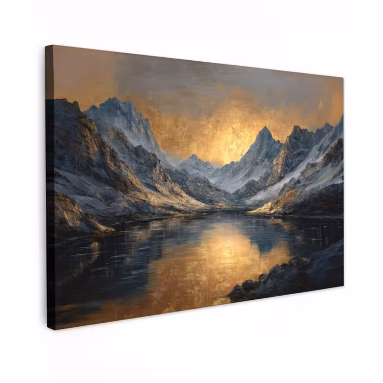 Canvas schilderij - Berglandschap met Gouden Zonsondergang — 1