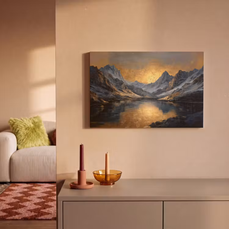 Canvas schilderij - Berglandschap met Gouden Zonsondergang — 2