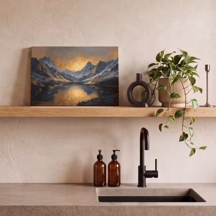 Canvas schilderij - Berglandschap met Gouden Zonsondergang — 3