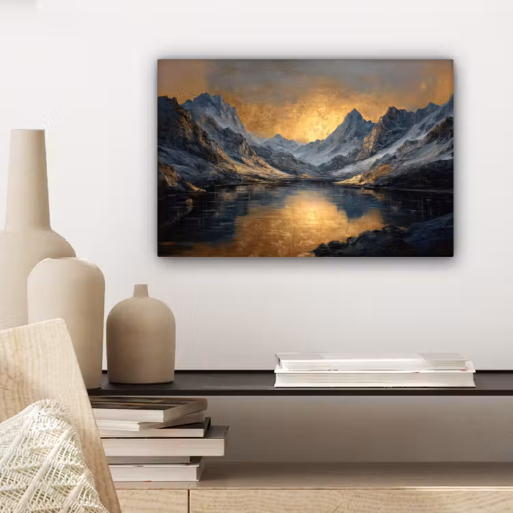 Canvas schilderij - Berglandschap met Gouden Zonsondergang — 5