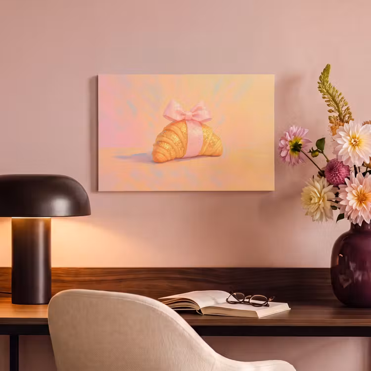 Canvas schilderij - Croissant - Strik - Roze — 4