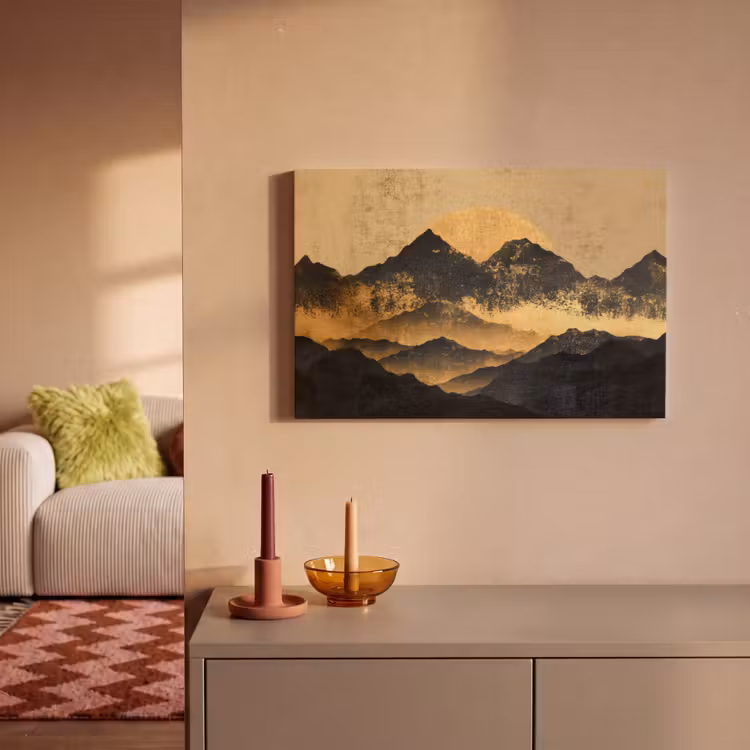 Canvas schilderij - Gouden Bergen bij Maanlicht — 2