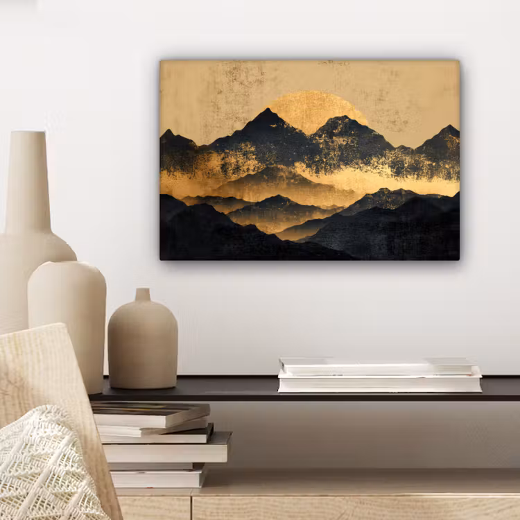 Canvas schilderij - Gouden Bergen bij Maanlicht — 5