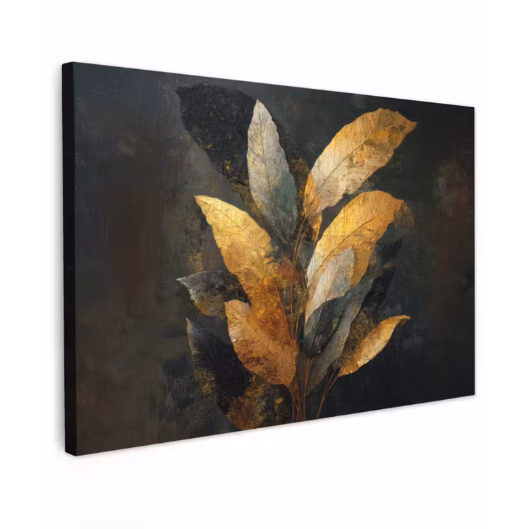Canvas schilderij - Gouden Bladcompositie – Botanische Luxe — 1