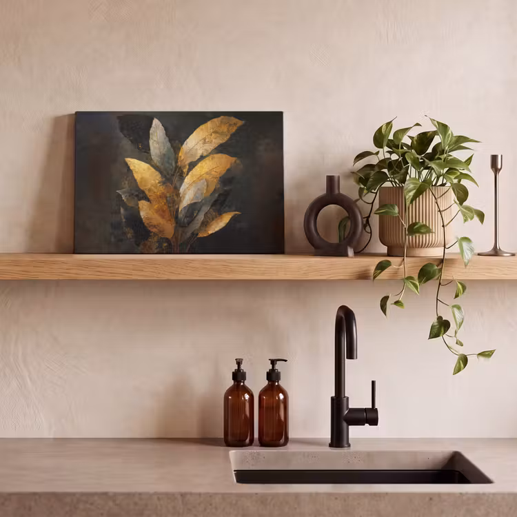 Canvas schilderij - Gouden Bladcompositie – Botanische Luxe — 3