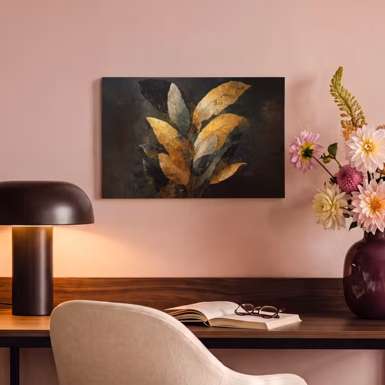 Canvas schilderij - Gouden Bladcompositie – Botanische Luxe — 4