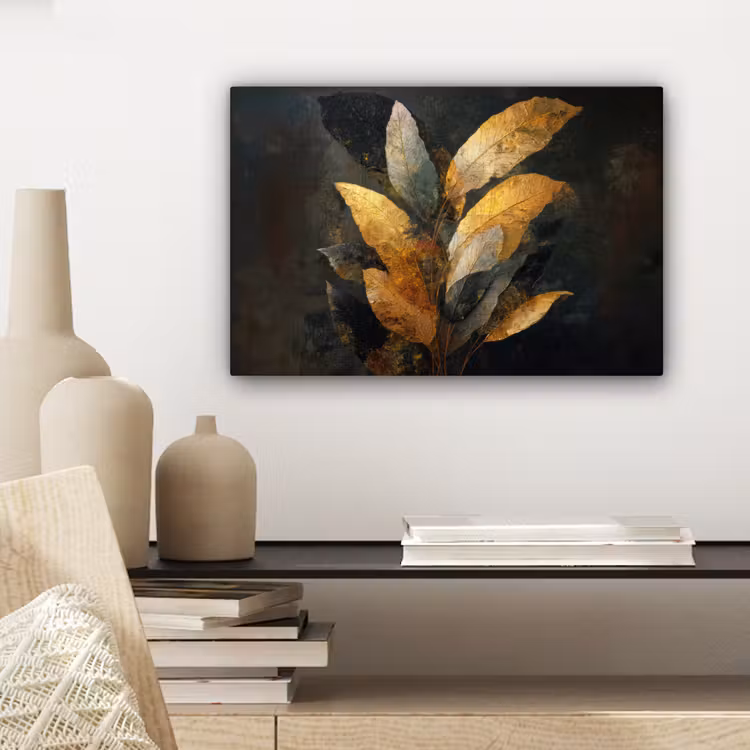 Canvas schilderij - Gouden Bladcompositie – Botanische Luxe — 5