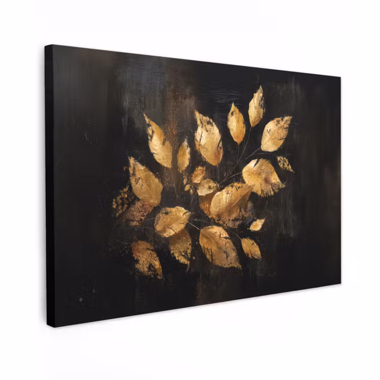 Canvas schilderij - Gouden Bladeren op Donkere Achtergrond — 1