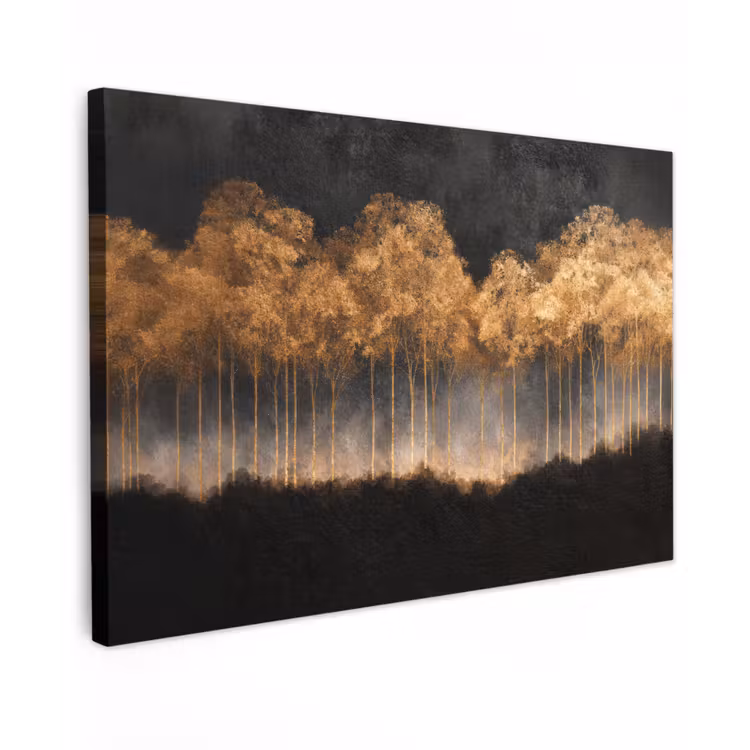 Canvas schilderij - Gouden Bomen in Mistig Landschap — 1