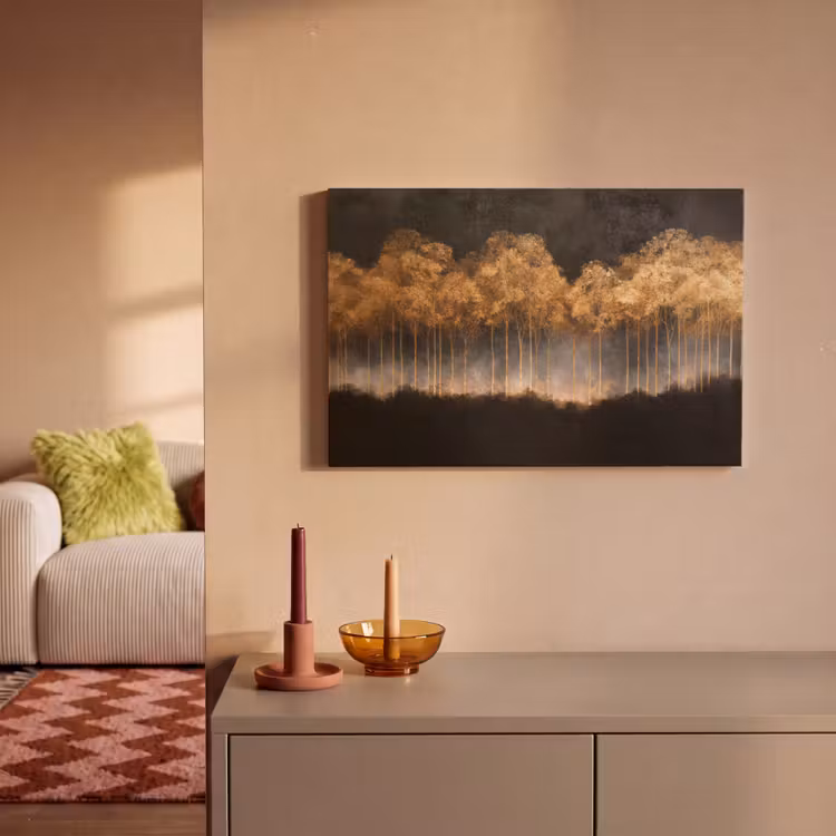 Canvas schilderij - Gouden Bomen in Mistig Landschap — 2
