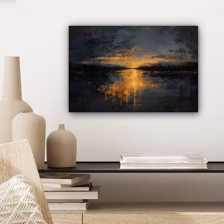 Canvas schilderij - Gouden Reflectie op Water — 5