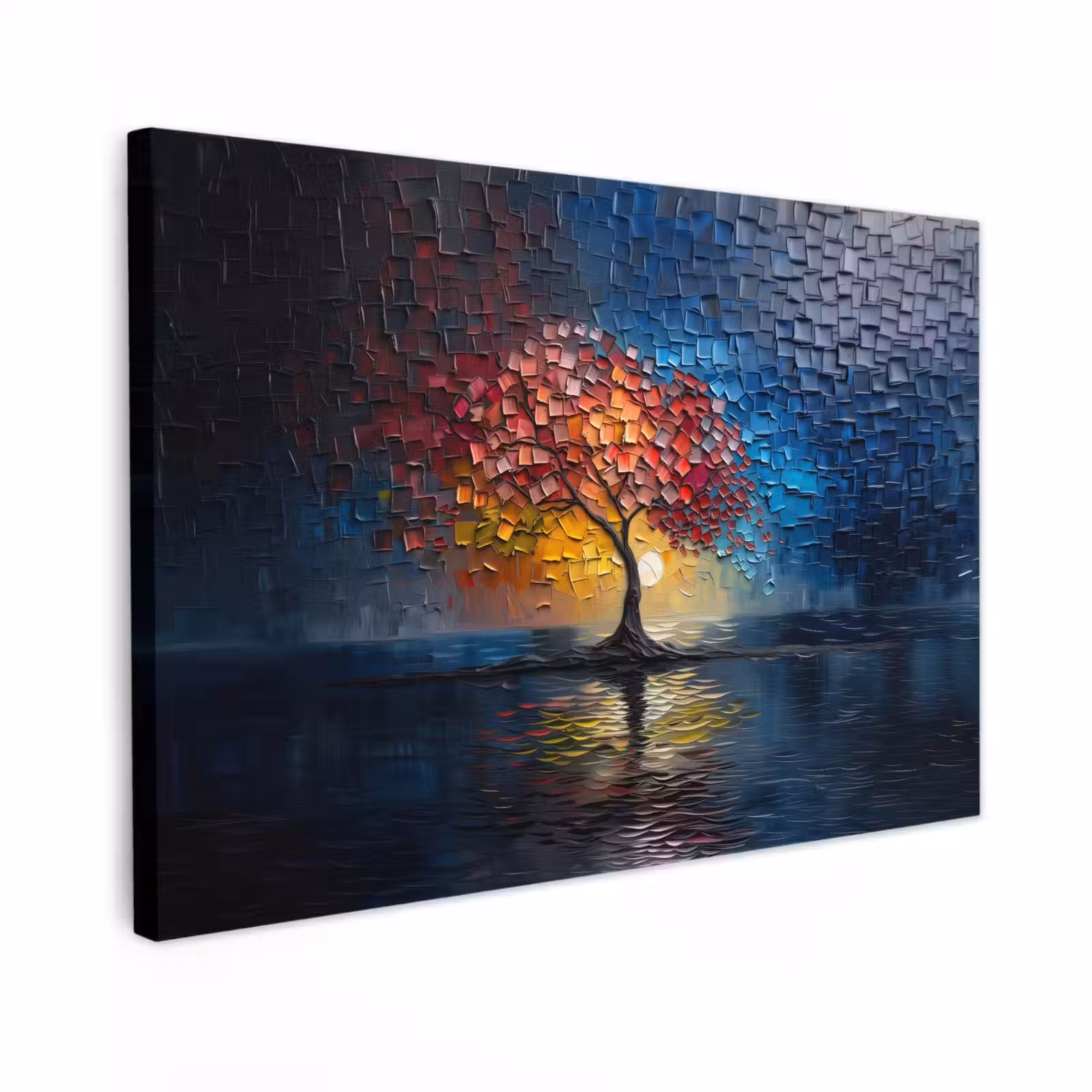 Canvas schilderij - Boom - Blauw - Bladeren - Vakken — 1