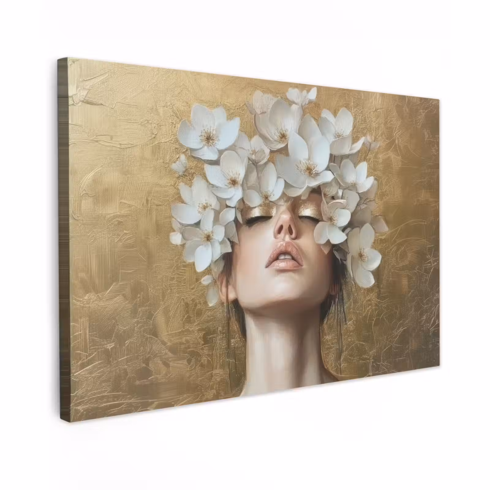 Canvas schilderij - Gezicht - Bloemen - Goud - Abstract — 1