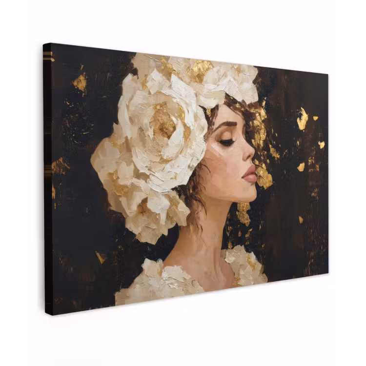 Canvas schilderij - Abstract - Vrouw - Bloemen - Wit — 1