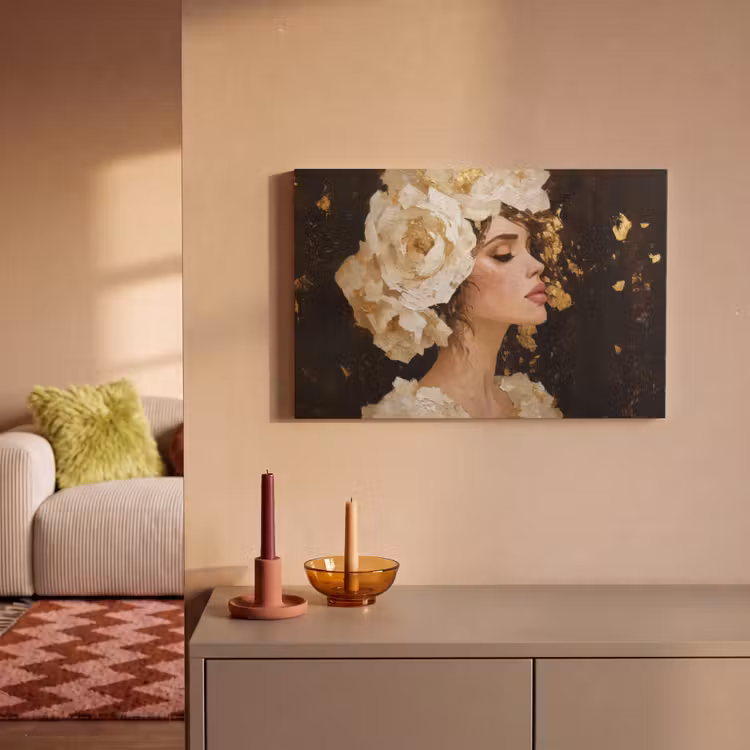 Canvas schilderij - Abstract - Vrouw - Bloemen - Wit — 2
