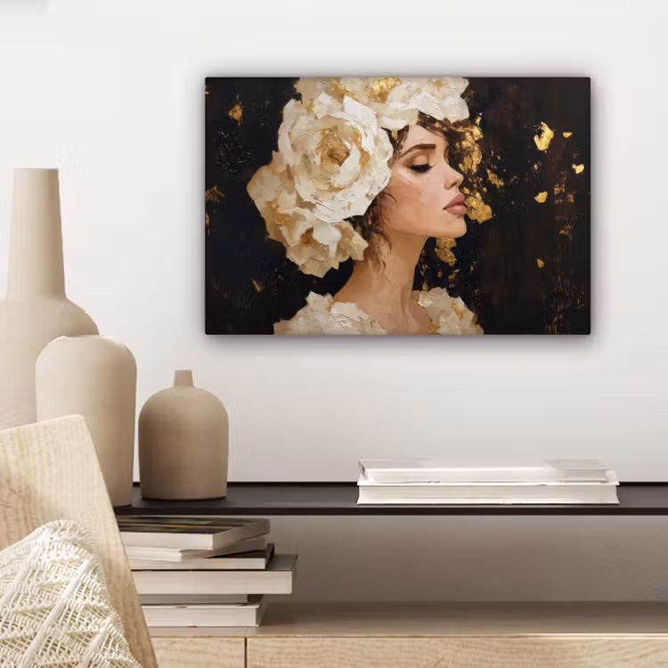 Canvas schilderij - Abstract - Vrouw - Bloemen - Wit — 5