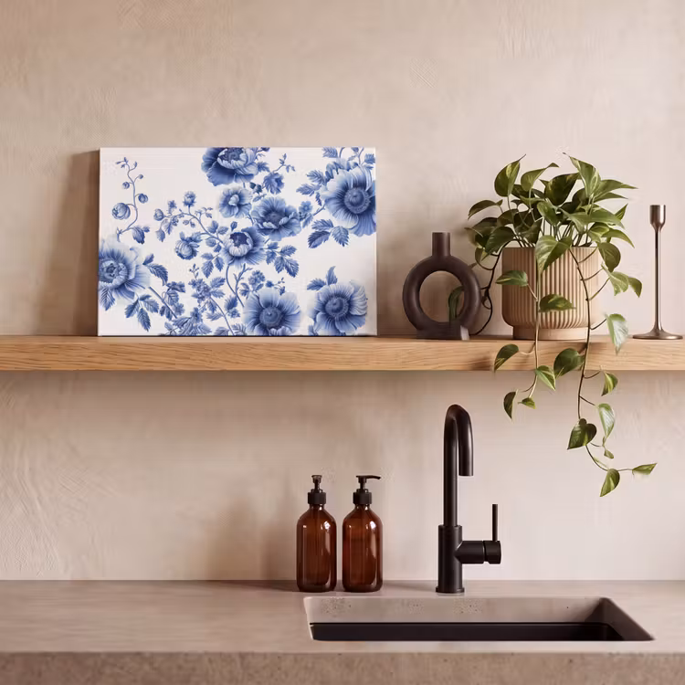 Canvas schilderij - Bloemen - Delfts blauw - Kunst - Wit — 3
