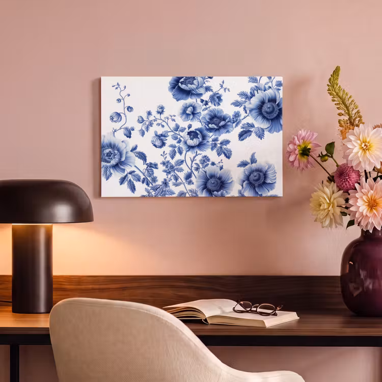 Canvas schilderij - Bloemen - Delfts blauw - Kunst - Wit — 4