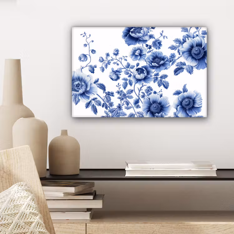 Canvas schilderij - Bloemen - Delfts blauw - Kunst - Wit — 5