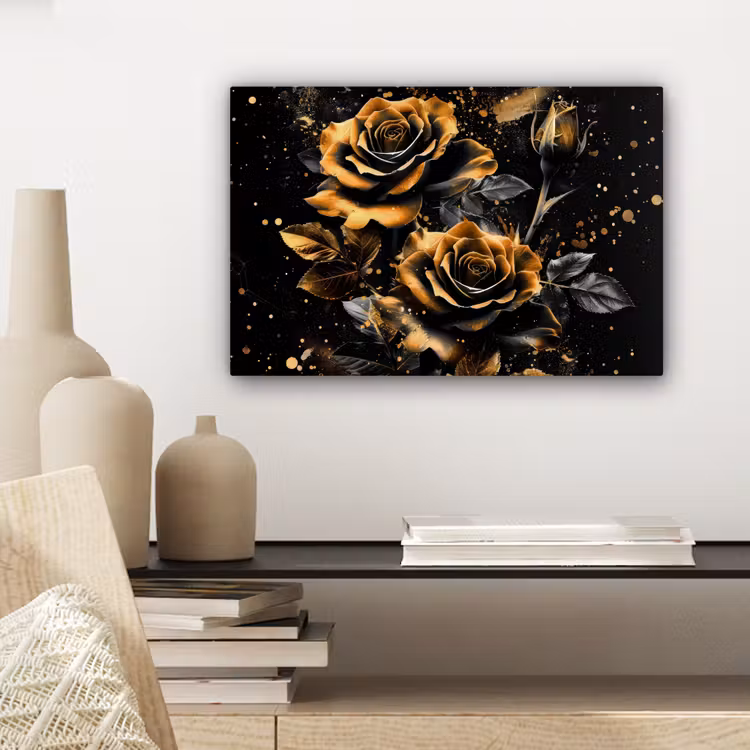 Canvas schilderij - Bloemen - Goud - Zwart - Kunst — 5