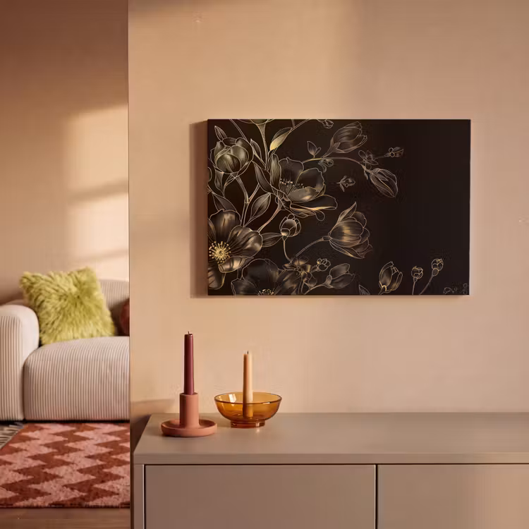 Canvas schilderij - Bloemen - Kunst - Goud - Zwart — 2