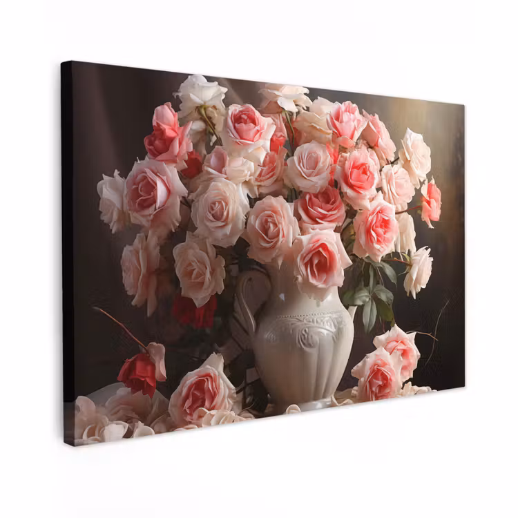 Canvas schilderij - Bloemen - Rozen - Vaas - Stilleven - Boeket — 1