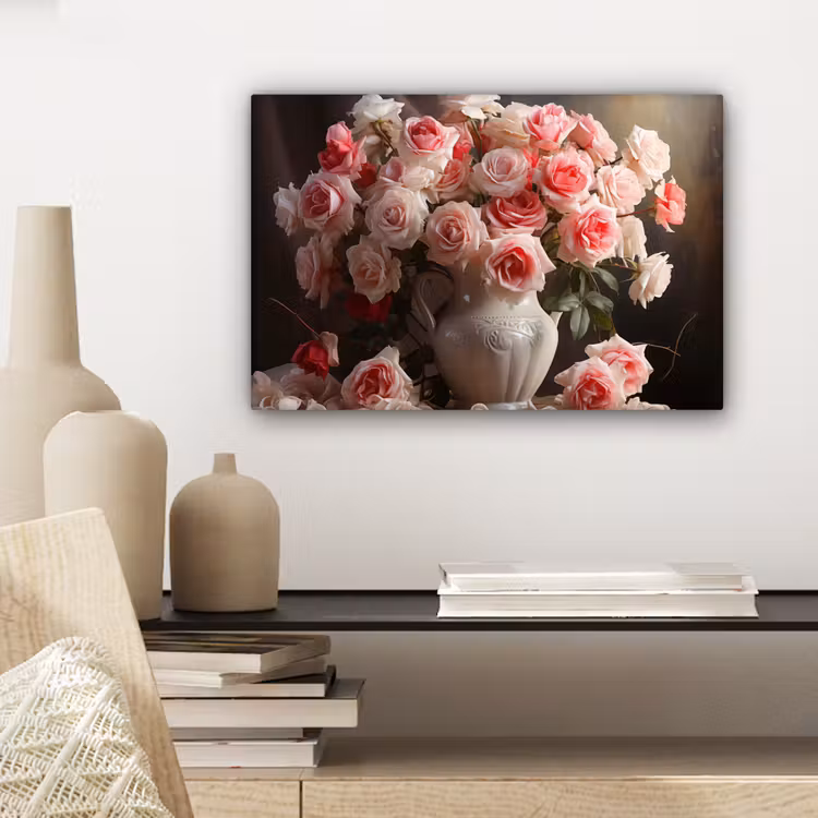 Canvas schilderij - Bloemen - Rozen - Vaas - Stilleven - Boeket — 5
