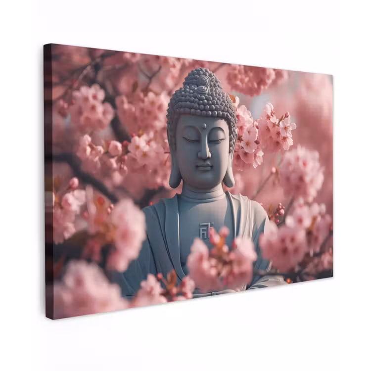 Canvas schilderij - Boeddha - Beeld - Sakura - Buddha - Kersenbloesem — 1