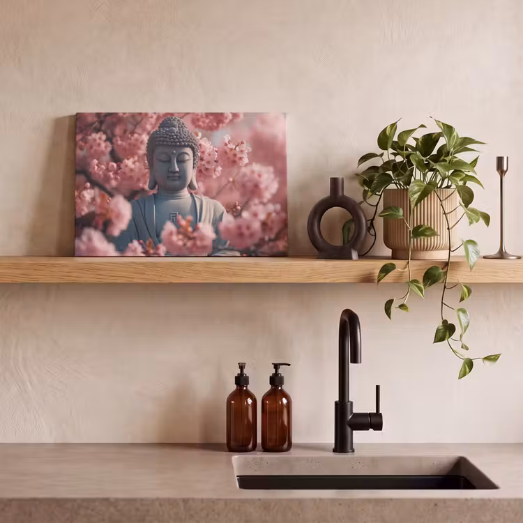 Canvas schilderij - Boeddha - Beeld - Sakura - Buddha - Kersenbloesem — 3