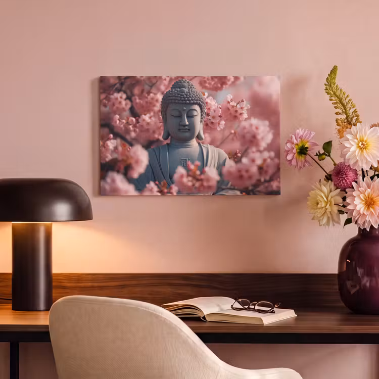 Canvas schilderij - Boeddha - Beeld - Sakura - Buddha - Kersenbloesem — 4