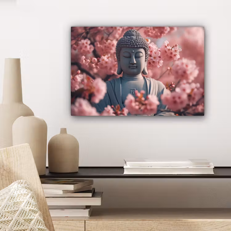 Canvas schilderij - Boeddha - Beeld - Sakura - Buddha - Kersenbloesem — 5