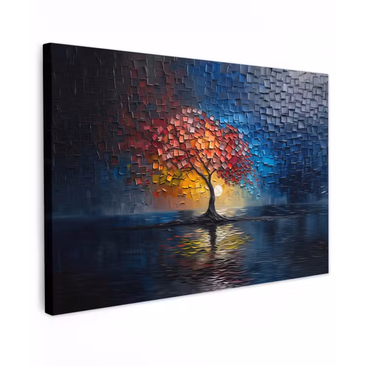 Canvas schilderij - Boom - Blauw - Bladeren - Vakken — 1