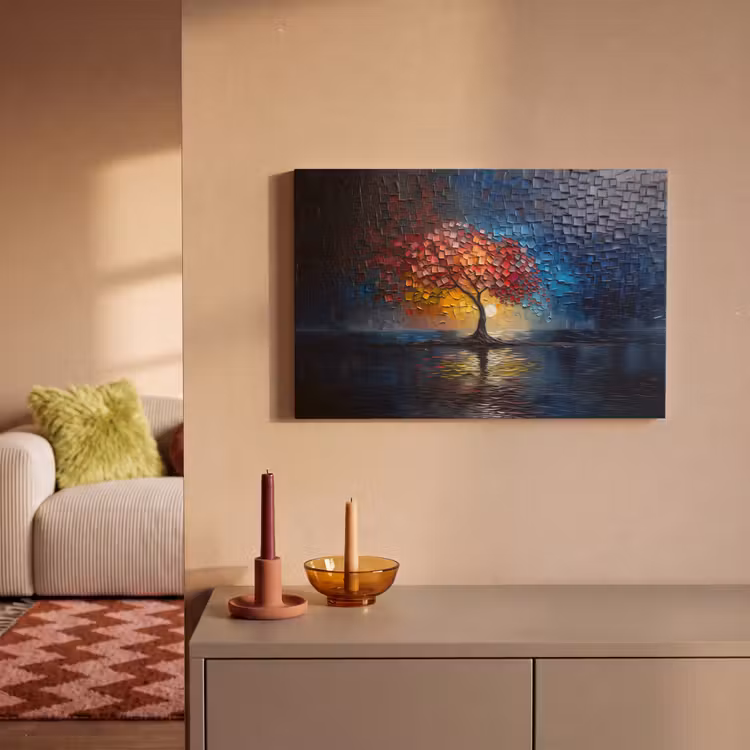 Canvas schilderij - Boom - Blauw - Bladeren - Vakken — 2